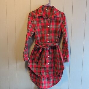 Elegant Red Plaid Long Sleeve Dress
